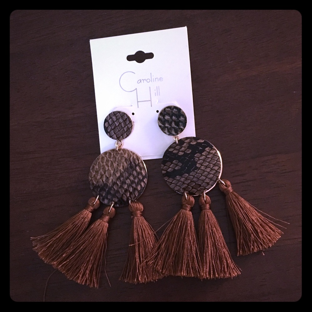Caroline Hill Tassle Snake skin earrings